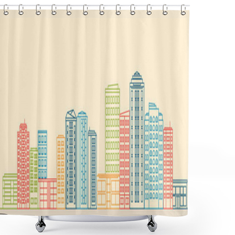 Personality  City Landscape With Buildings And Shops In Line Style. Shower Curtains