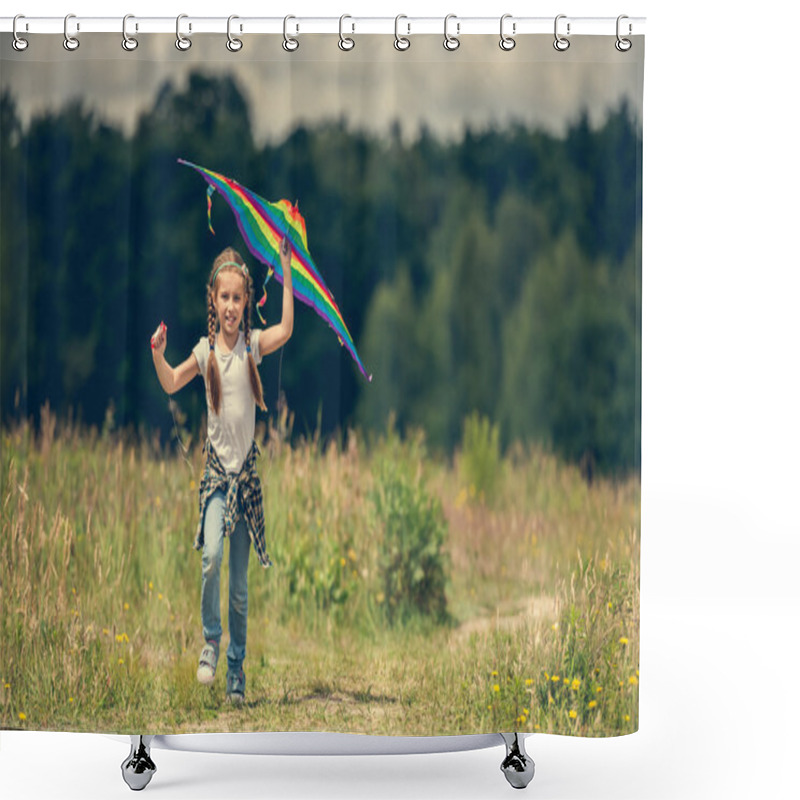 Personality  Little Cute Girl Flying A Kite Shower Curtains