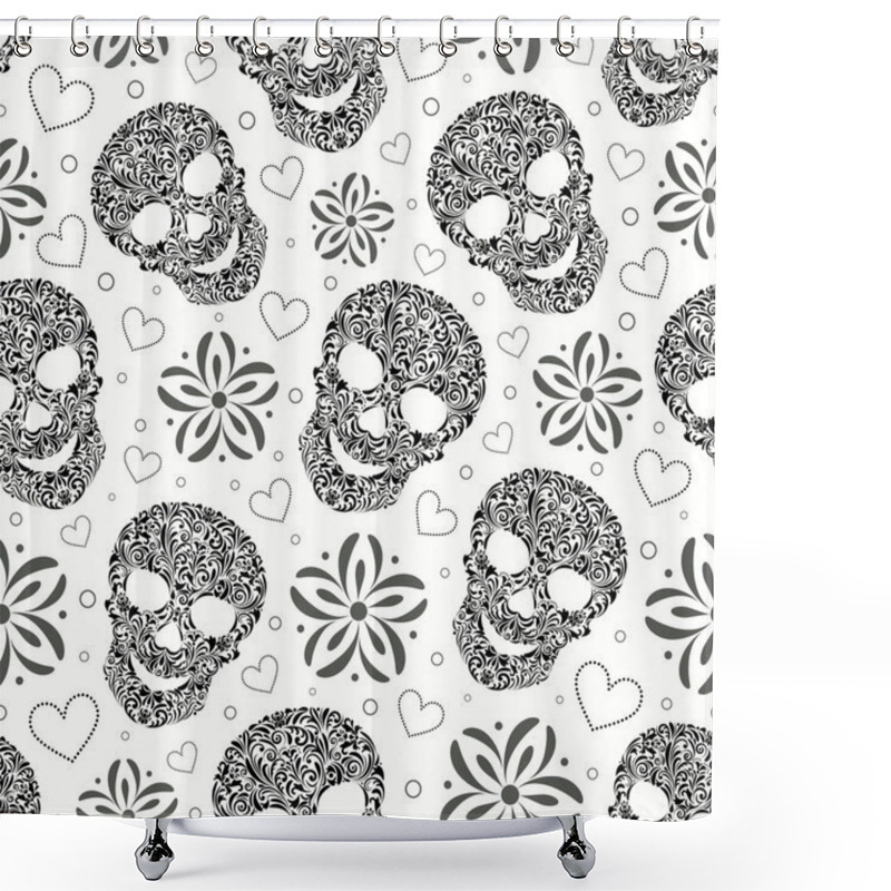 Personality  Abstract Floral Skulls Shower Curtains