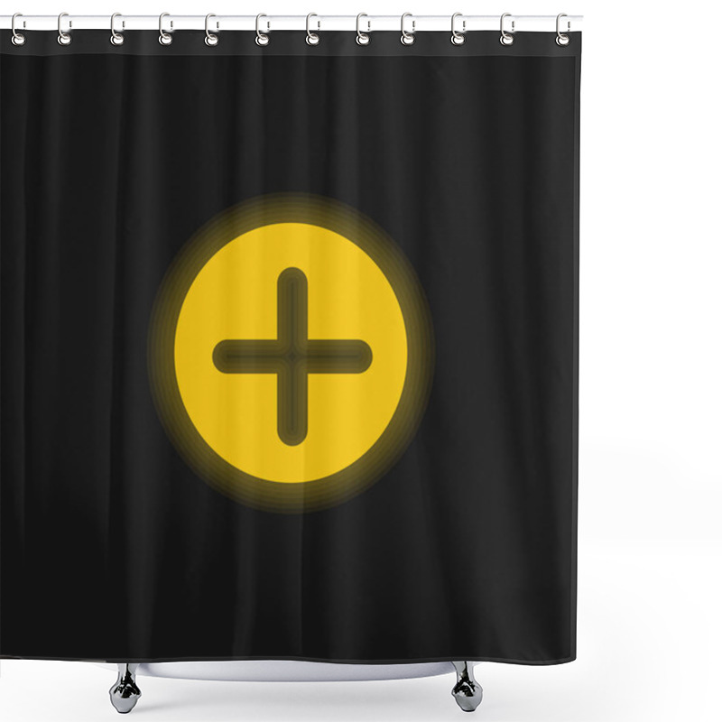 Personality  Add Button With Plus Symbol In A Black Circle Yellow Glowing Neon Icon Shower Curtains