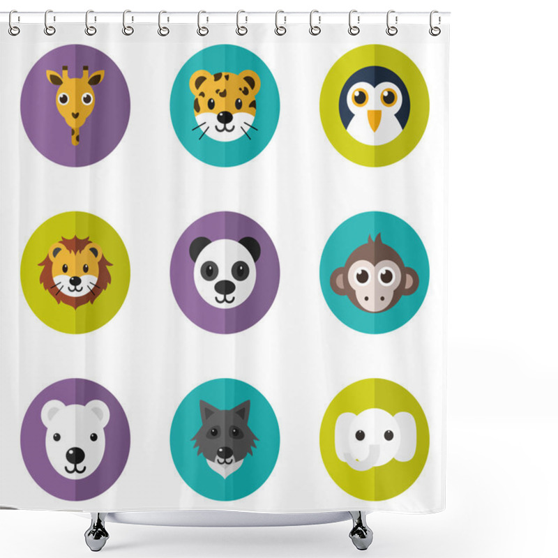 Personality  Set Of Cute Animals Icons With Flat Design. Vector Illustration Shower Curtains