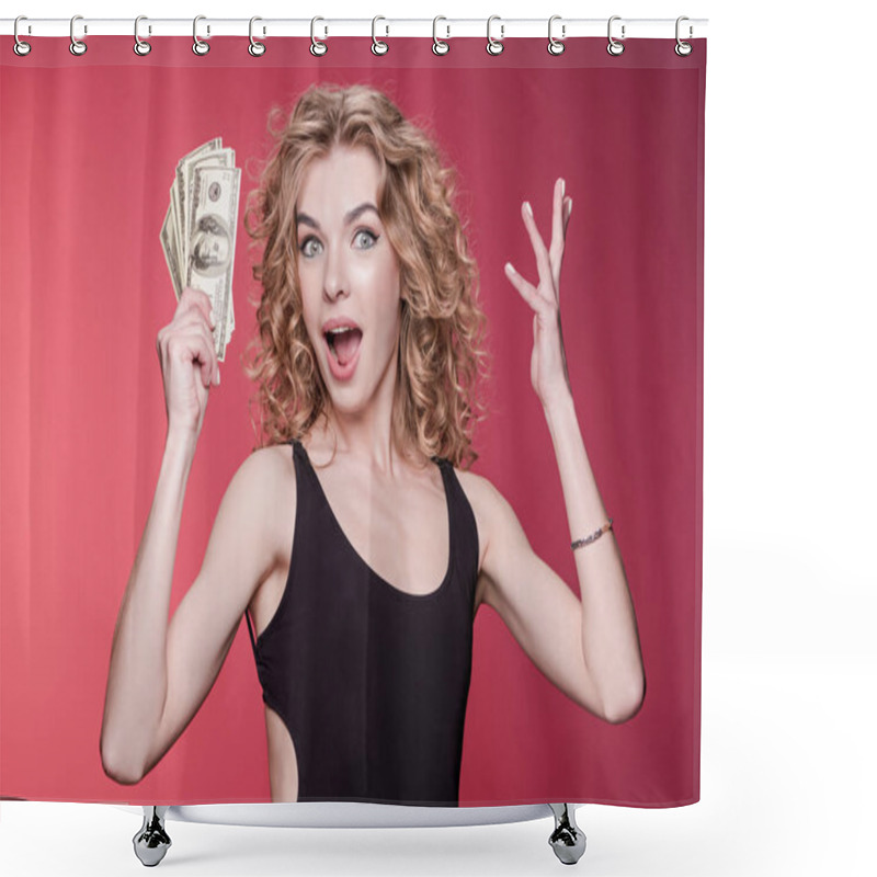 Personality  Woman Holding Dollars Shower Curtains