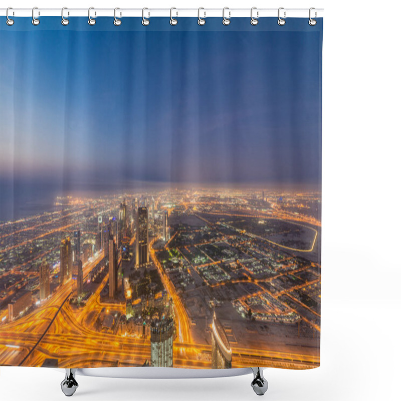 Personality  Panorama Of Night Dubai During Sunset Shower Curtains