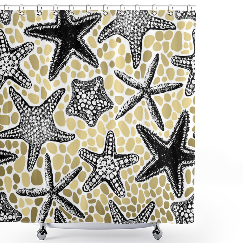 Personality  Sea Stars And Elements Seamless Vector Print. Aloha, Hawaii, Party. Hand Drawn Elements. Home Decor. Textile Design. Shower Curtains