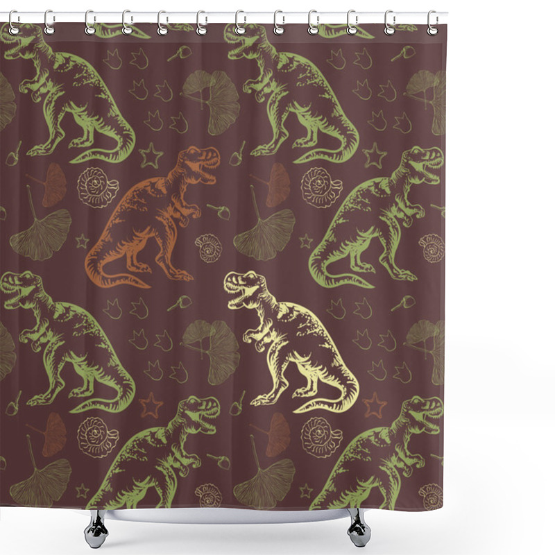 Personality  Jurassic Tyrannosaurus Rex. Seamless Vector Pattern Shower Curtains