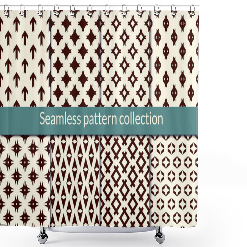 Personality  Minimal Geometric Seamless Pattern Collection. Simple Geo Design Background Set. Mini Star, Diamond, Arrow Motif Print Kit. Modern Wallpaper Vector Bundle. All Ornaments Were Added In Swatches Palette Shower Curtains