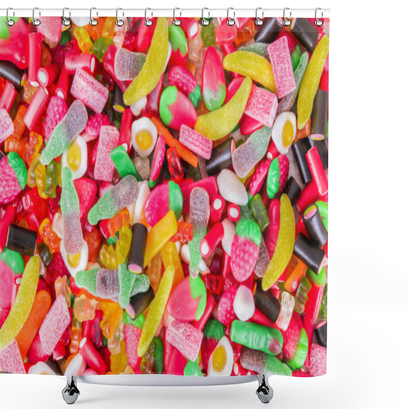 Personality  A Top View Of Gummy Candies With Fruit Flavor And Sugar Toppings Under The Lights Shower Curtains