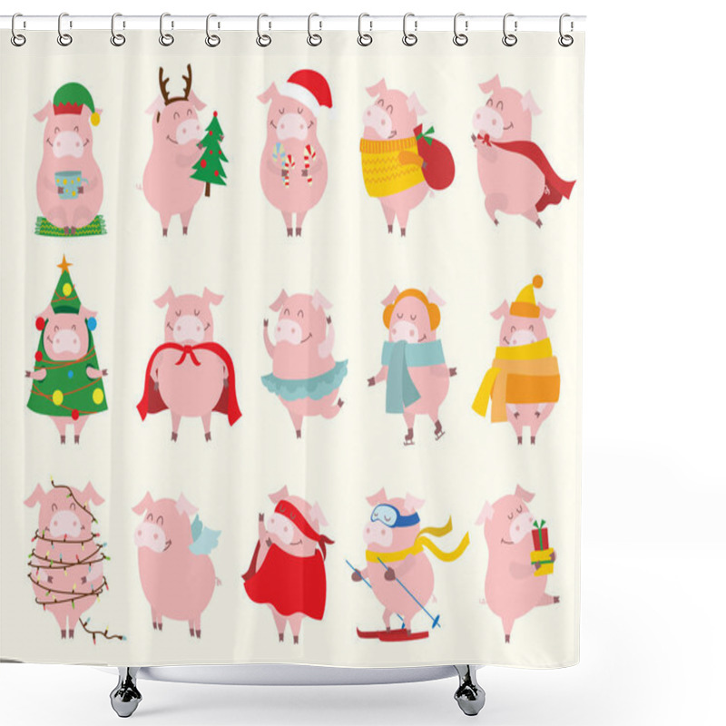 Personality  Funny Symbol Of Year Pig On Yellow Background Shower Curtains