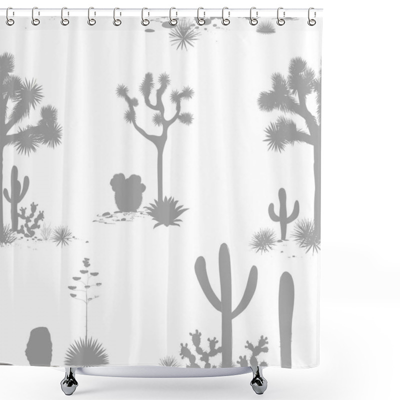 Personality  Desert Seamless Pattern With Silhouettes Of Joshua Trees, Opuntia, And Saguaro Cacti. Cactus Background. Shower Curtains