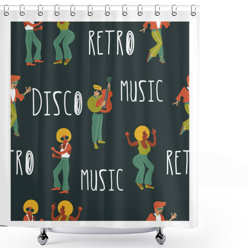 Personality  Seamless Pattern. Retro Party. Retro Musicians, Dancers And Singers. Disco, Rock And Roll, Musicians. Vector Illustration. Shower Curtains