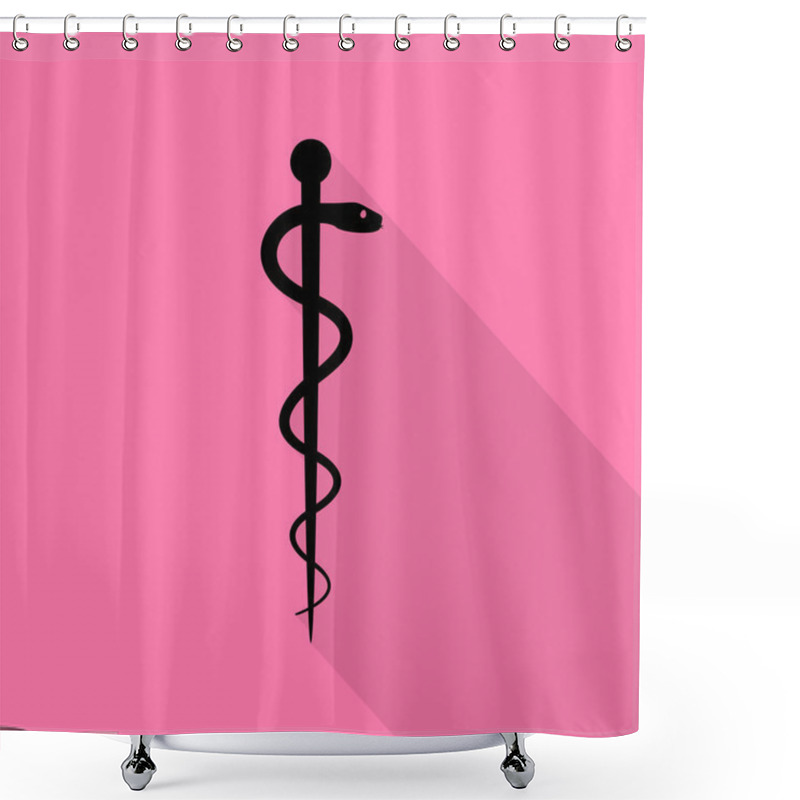 Personality  Symbol Of The Medicine. Black Icon With Flat Style Shadow Path On Pink Background. Shower Curtains