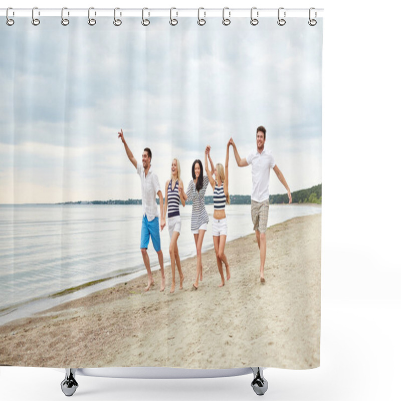 Personality  Smiling Friends In Sunglasses Walking On Beach Shower Curtains