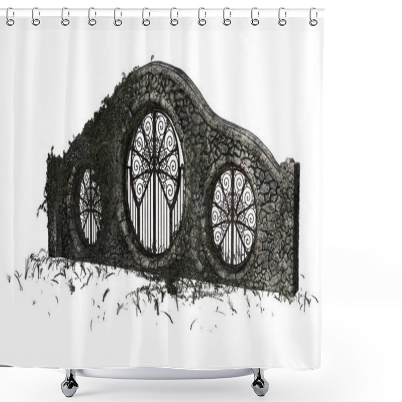 Personality  Fantasy Academy Gate Stone Wall, 3D Illustration, 3D Rendering Shower Curtains