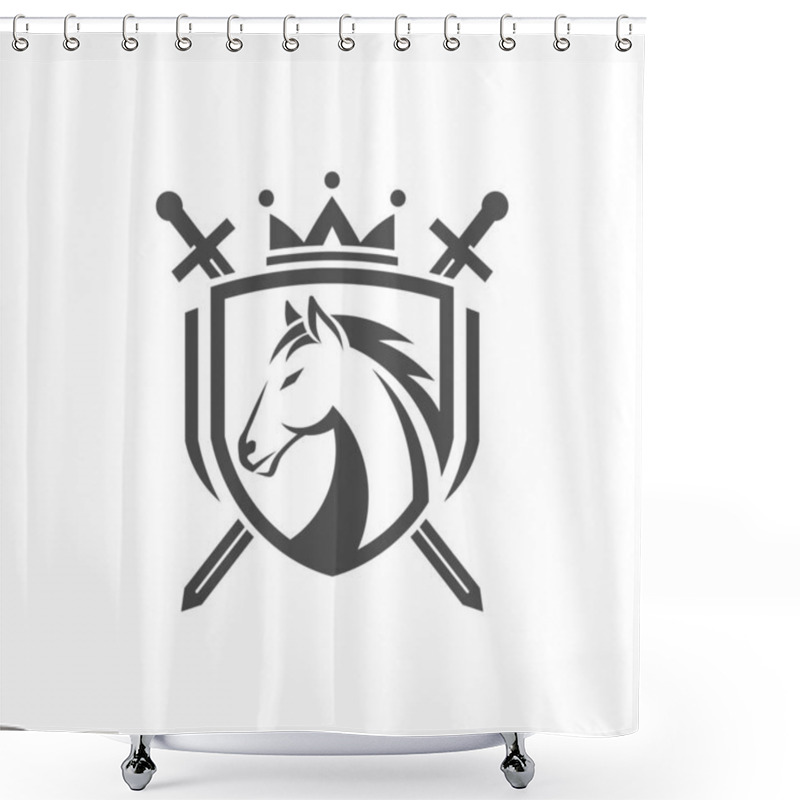 Personality  Horse Head With Two Crossed Swords,shield With Crown Logo For Uses As Heraldic Symbol Of Power, Loyalty, Security Shower Curtains