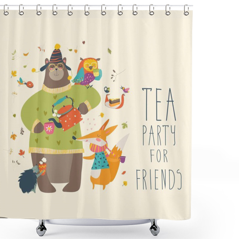 Personality  Tea Party With Cute Animals Shower Curtains