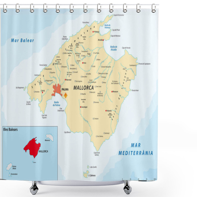 Personality  Vector Map Of The Spanish Mediterranean Island Of Mallorca Shower Curtains