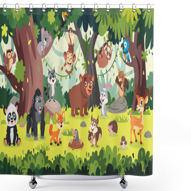 Personality  Cartoon Animals Posing At Forest Shower Curtains