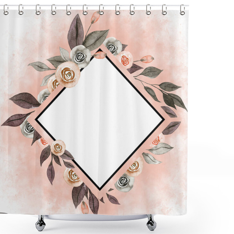 Personality  Pale Brown And Orange Leaves - Botanical Design Banner. Floral Pastel Watercolor Border Frame. Shower Curtains