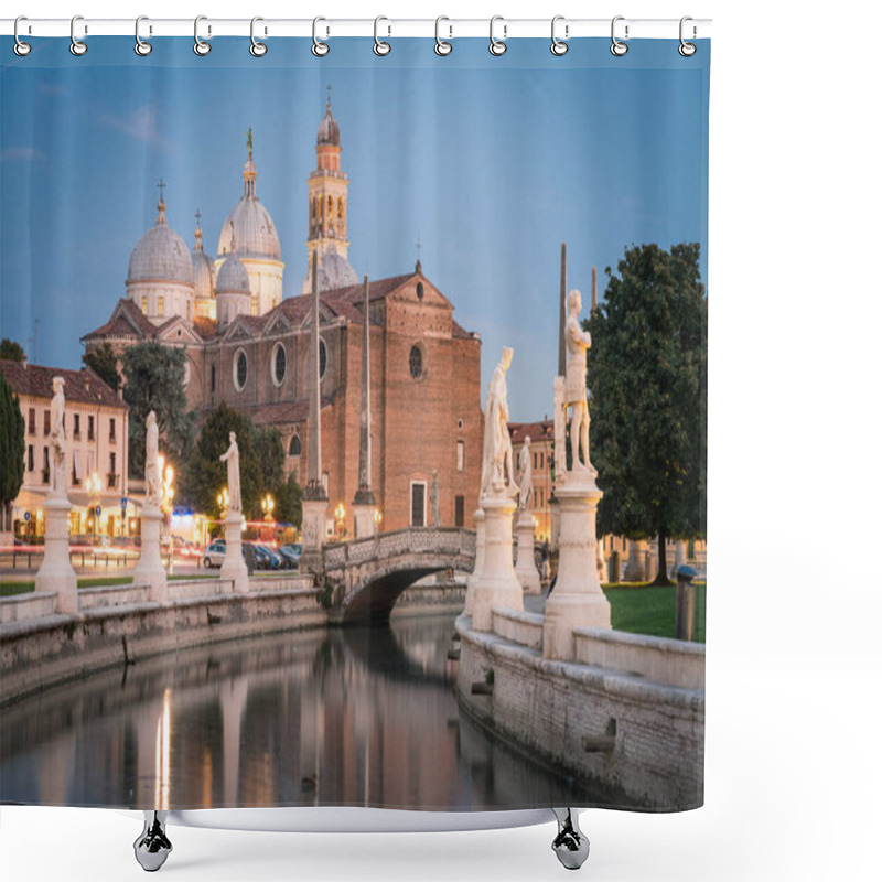 Personality  View Of Basilica Santa Giustina And Canal With Statues On Square Prato Della Valle In Padua, Veneto, Italy Shower Curtains