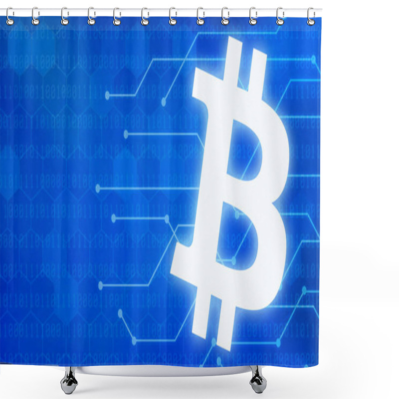 Personality  Bitcoin Symbol On A Blue Futuristic Background Shower Curtains