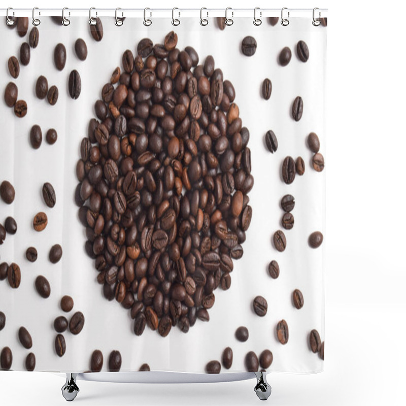 Personality  Top View Of Coffee Beans In Circle Shape Isolated On White Background. Shower Curtains