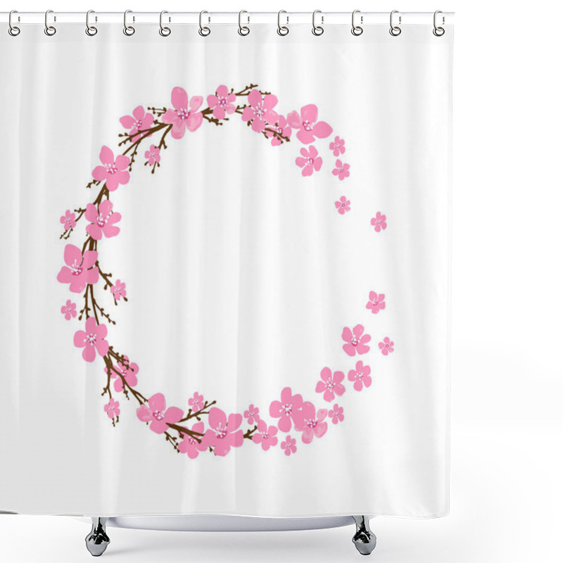 Personality  Spring Wreath With Cherry Blossoms. Place For Text. Shower Curtains