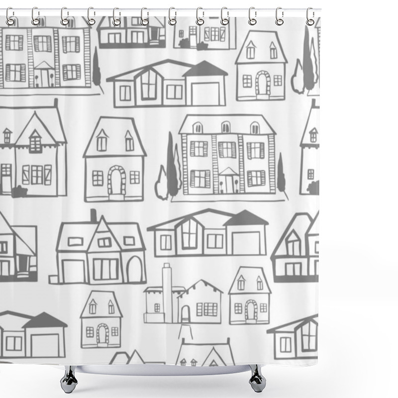 Personality  Hand Drawn Houses.  Vector  Seamless Pattern Shower Curtains