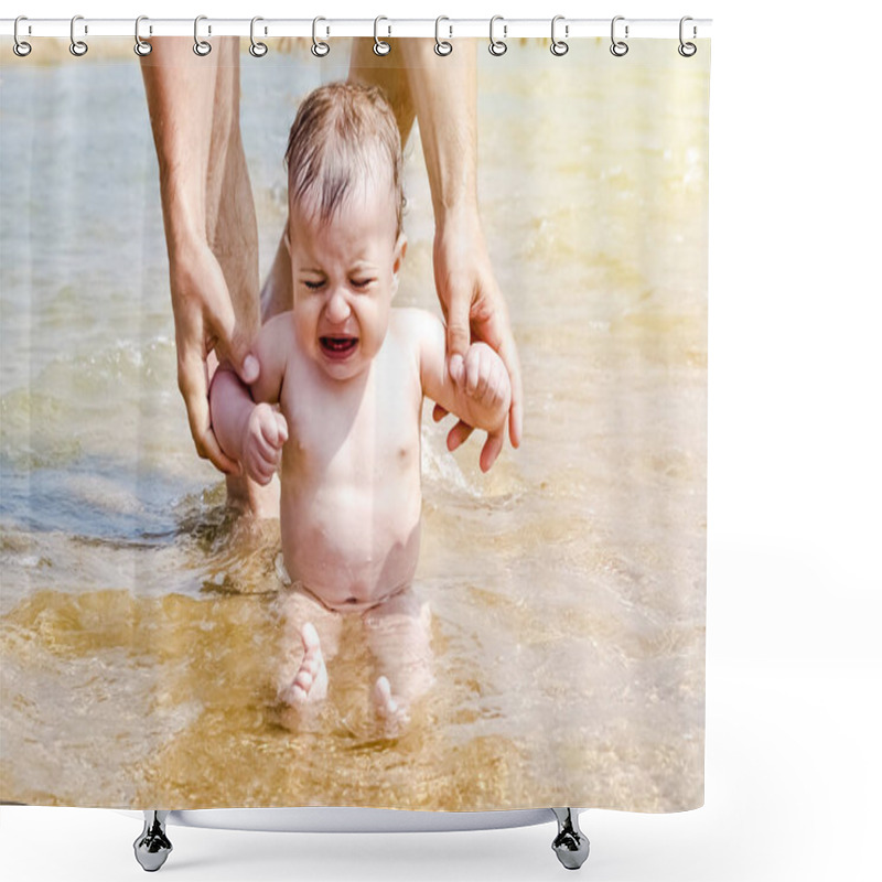 Personality  Frozen And Crying Boy Sitting In Water. Recreation, Holidays, Vacation Shower Curtains