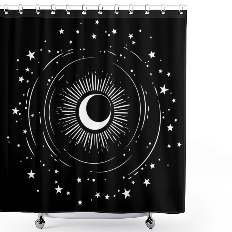 Personality  White Round Pattern Decorated With Sun And Stars Shower Curtains