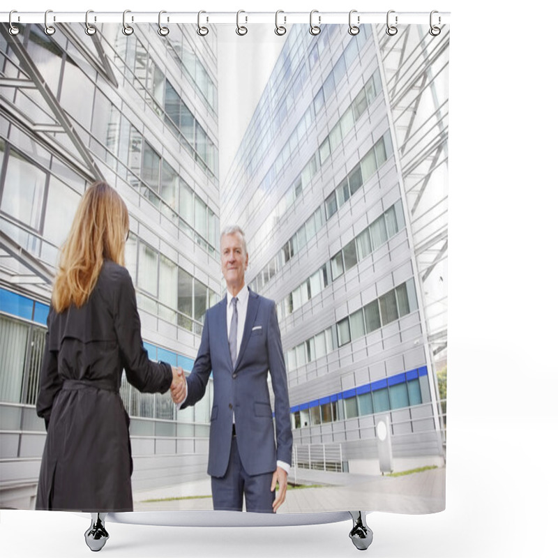 Personality  Manager And Businesswoman  Shaking Hands Shower Curtains