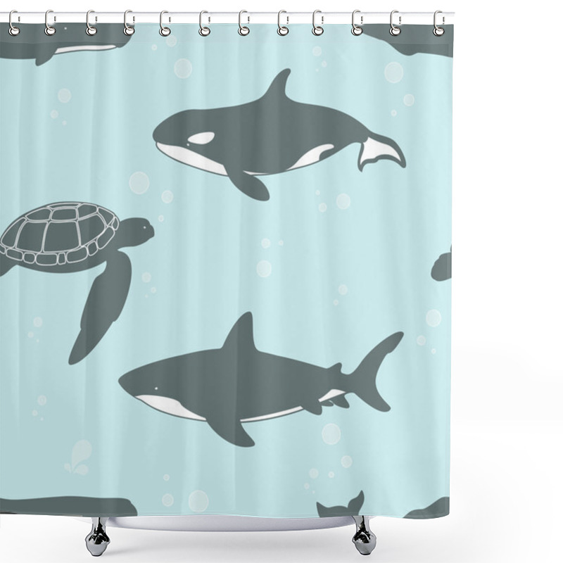 Personality  Seamless Pattern With Marine Animals. Shower Curtains