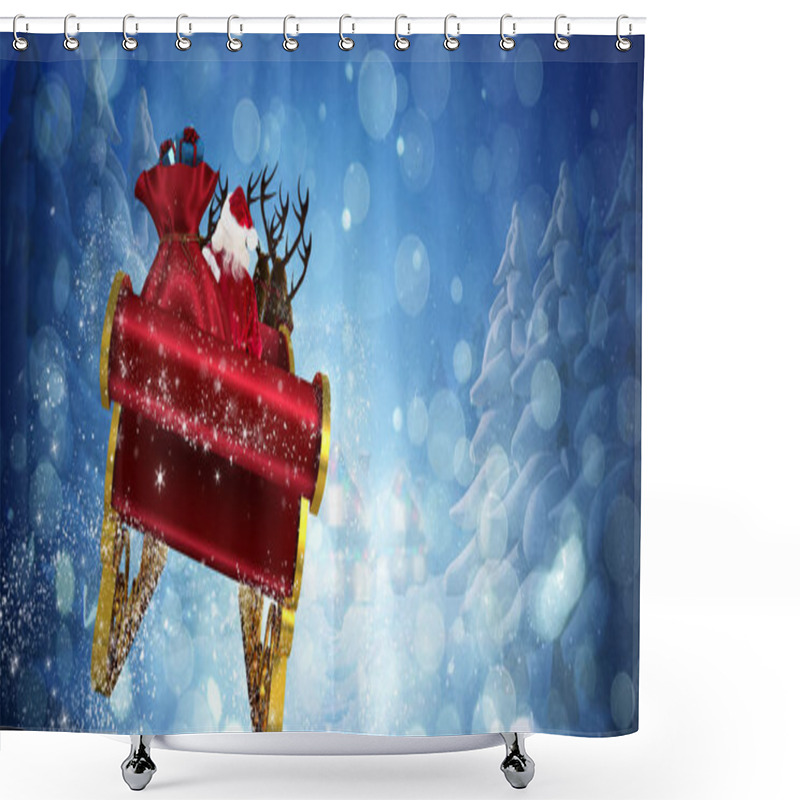 Personality  Santa Flying His Sleigh Against Winter Village Shower Curtains