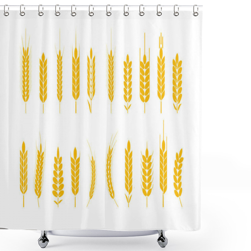 Personality  Wheat And Rye Logo Ears. Barley Rice Grains And Elements For Beer Or Organic Agricultural Food. Vector Illustration Shower Curtains