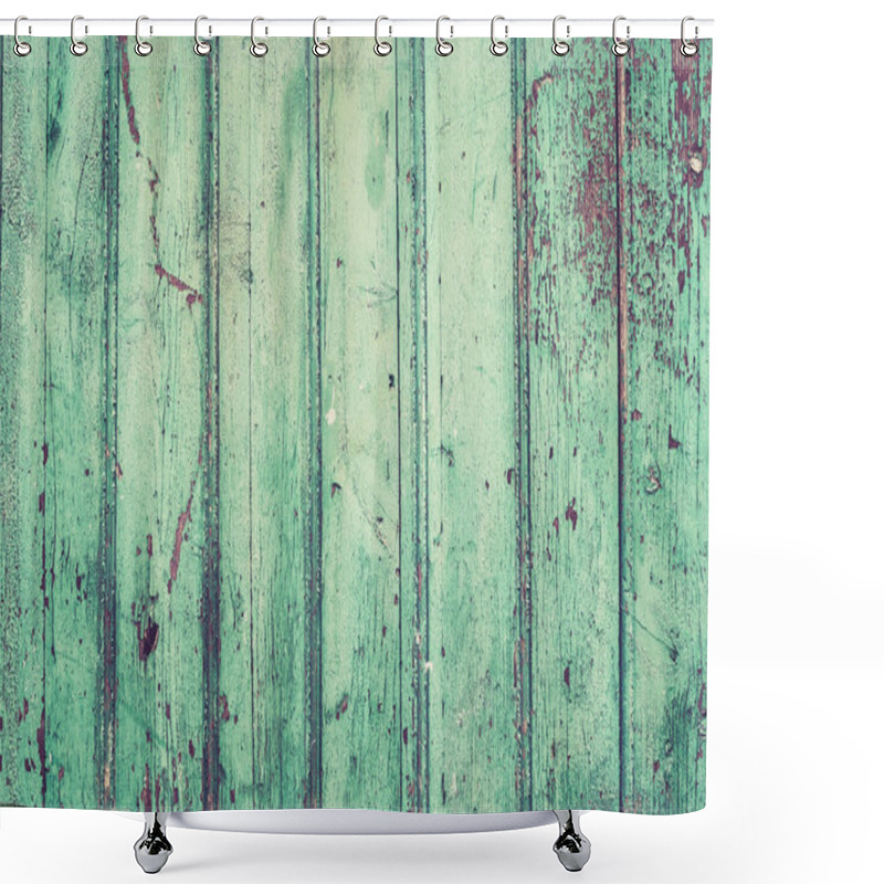 Personality  Old Rustic Painted Cracky Green Wooden Texture Shower Curtains