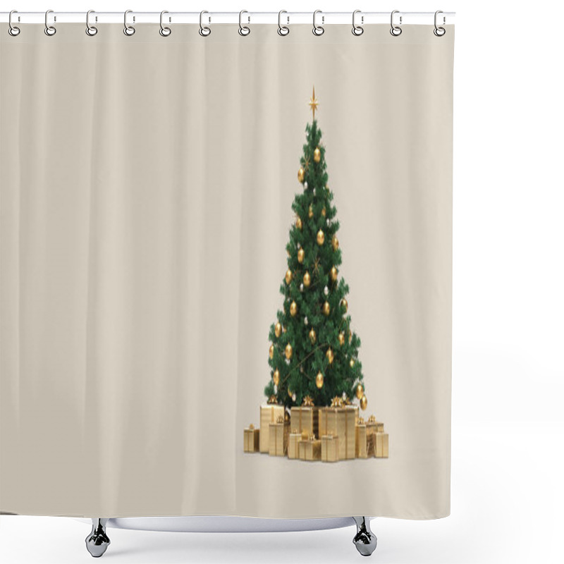 Personality  Christmas Tree With Gifts And Gold Ornaments 3D Rendering Shower Curtains