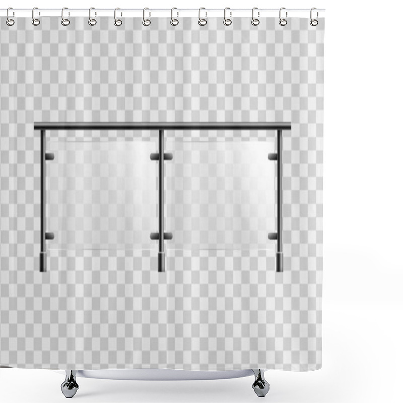 Personality  Glass Fence Section With Metal Handrails Realistic Vector Illustration Isolated. Shower Curtains