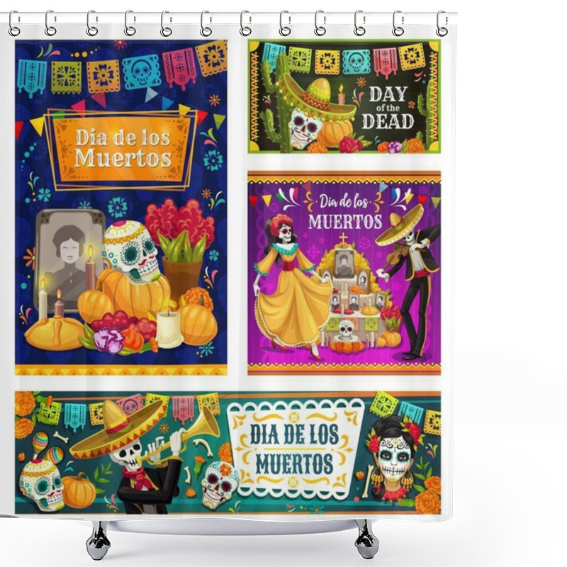 Personality  Day Of The Dead Mexican Sugar Skulls, Skeletons Shower Curtains