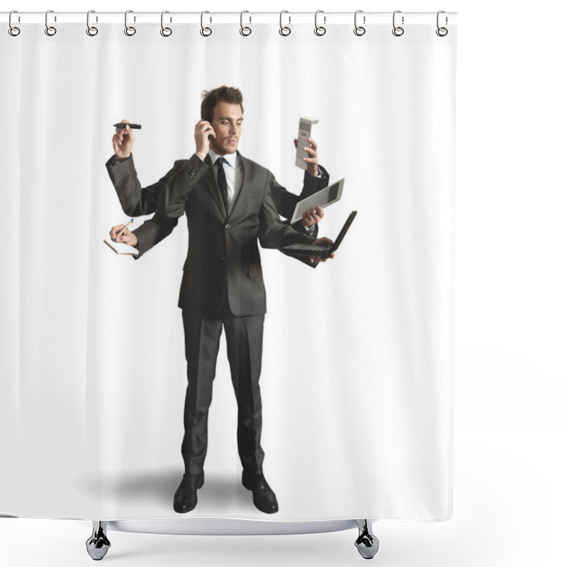 Personality  Businessman Multitasking Shower Curtains