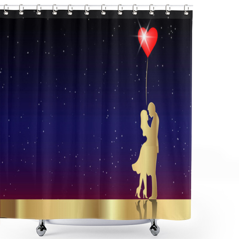 Personality  Romantic Gold Silhouette Of Loving Couple. Valentines Day 14 February. Happy Lovers. Vector Illustration Isolated Or Starry Universe Background Shower Curtains