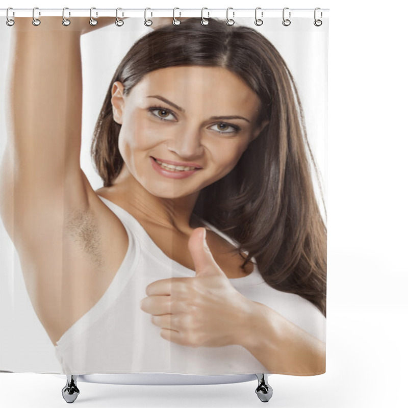 Personality  Woman With Unshaved Armpit Shower Curtains