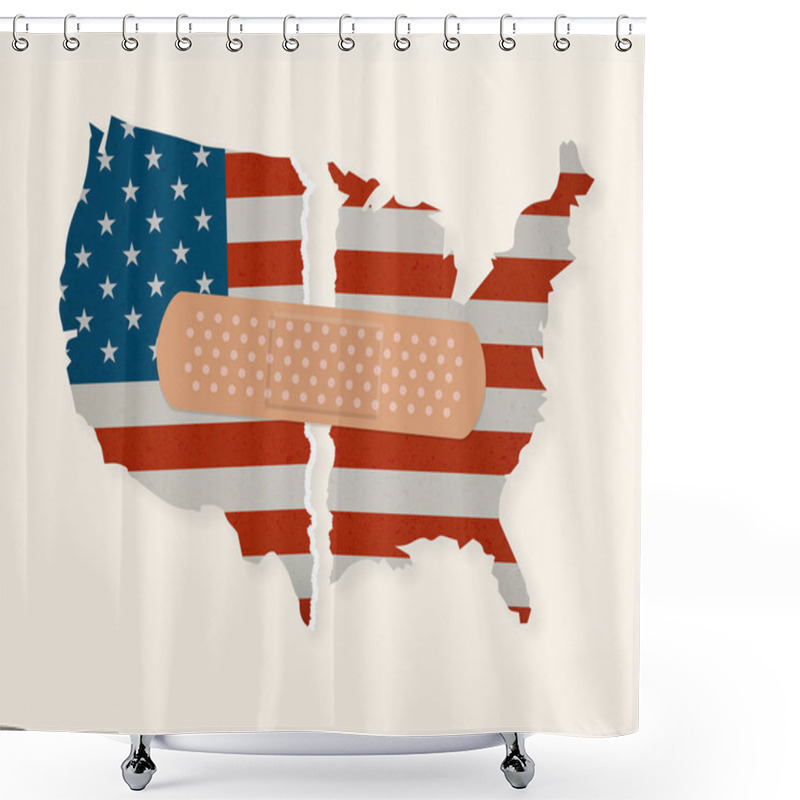 Personality  American Flag Map Torn Apart - Patched Together With An Adhesive Shower Curtains