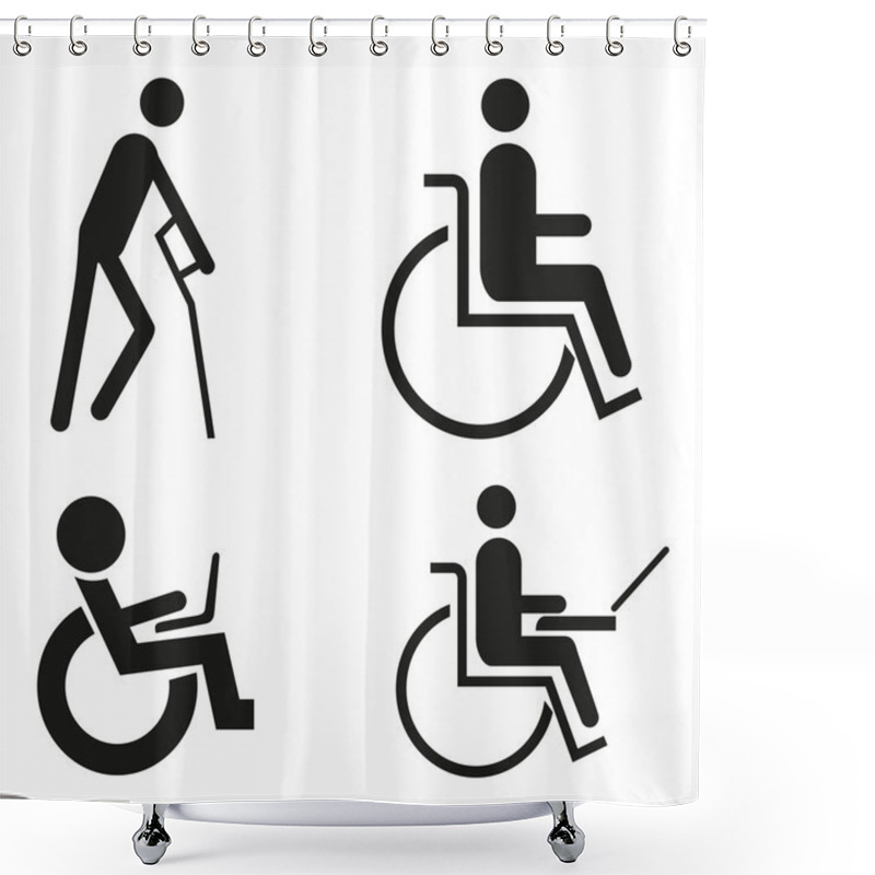 Personality  Set Icon Symbol Wheelchair Notebook Wheelchair Accessibilit Blind Crutch Sign Handicapped Accessible Shower Curtains