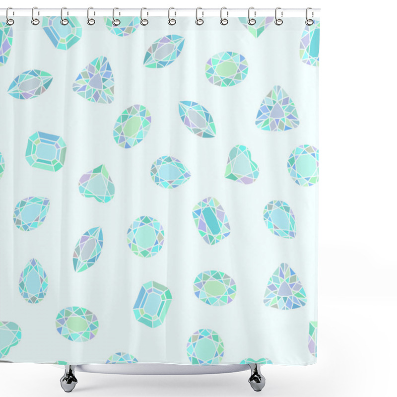 Personality  Diamond Cut Shapes. Seamless Pattern. Heart, Drop. Shower Curtains