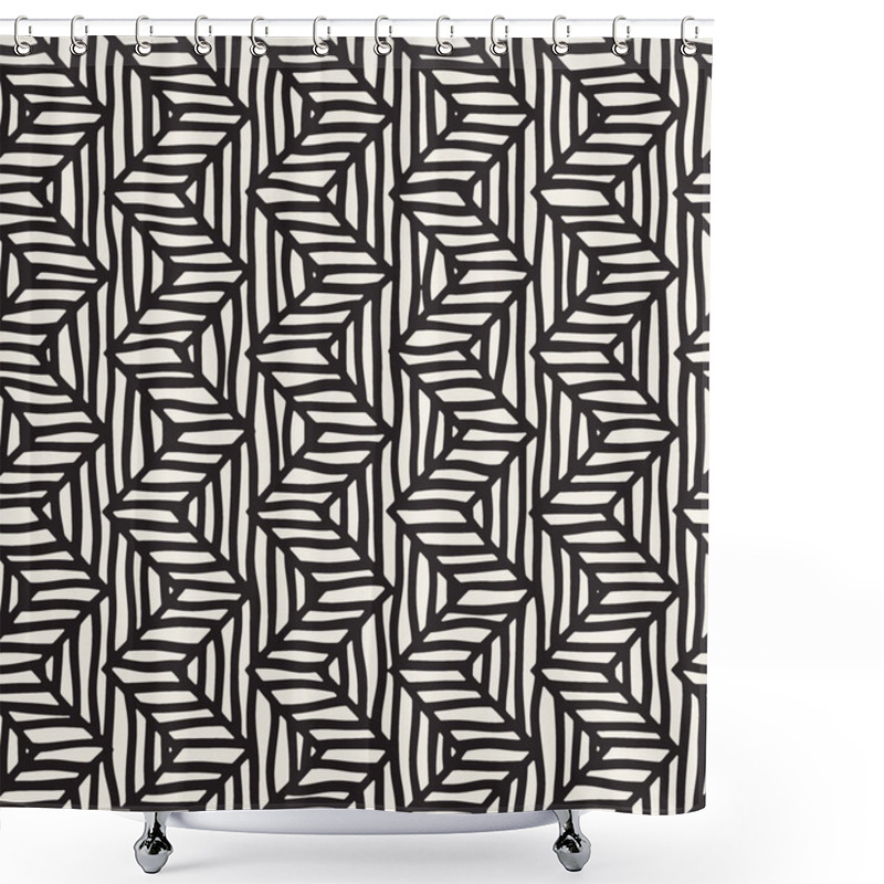 Personality  Vector Seamless Hand Drawn Pattern. Zigzag And Stripe Rough Lines. Tribal Design Background. Ethnic Doodle Texture. Shower Curtains