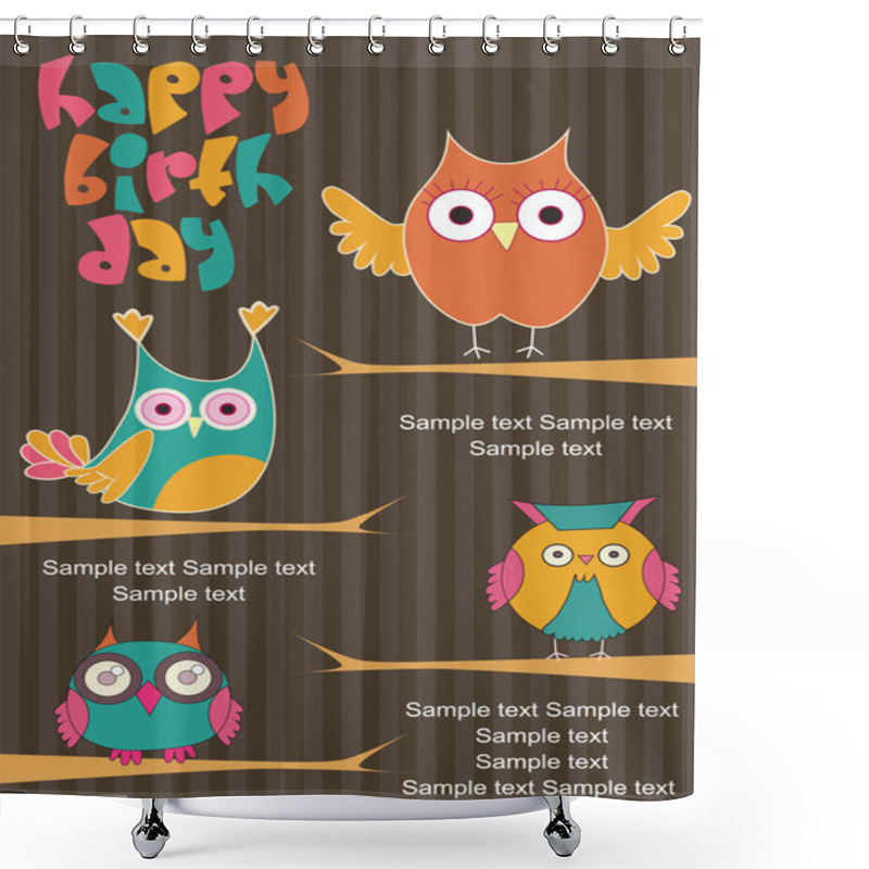 Personality  Happy Birthday Card With Owl Shower Curtains