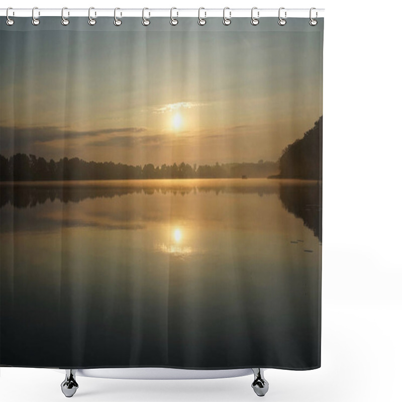 Personality  Morning Fog At Lake Paelitzsee, Mecklenburg Lake District.     Shower Curtains