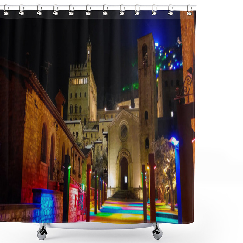 Personality  Colored San Giovanni Square In The Medieval Center Of Gubbio With Snow At Christmas Time Shower Curtains