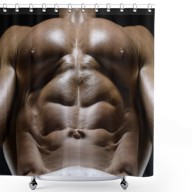 Personality  Brutal And Muscular Strong Bodybuilder Athletic Man Pumping Up Muscles At Workout In The Gym. Sport And Health Care Concept Background Shower Curtains