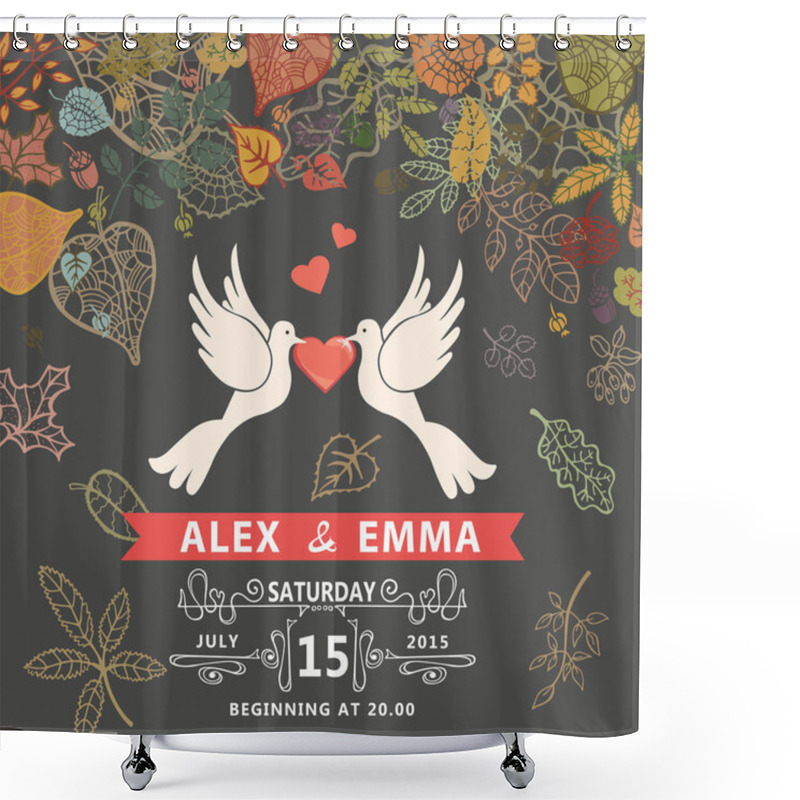 Personality  Wedding Invitation With Pigeons ,autumn Leaves Shower Curtains