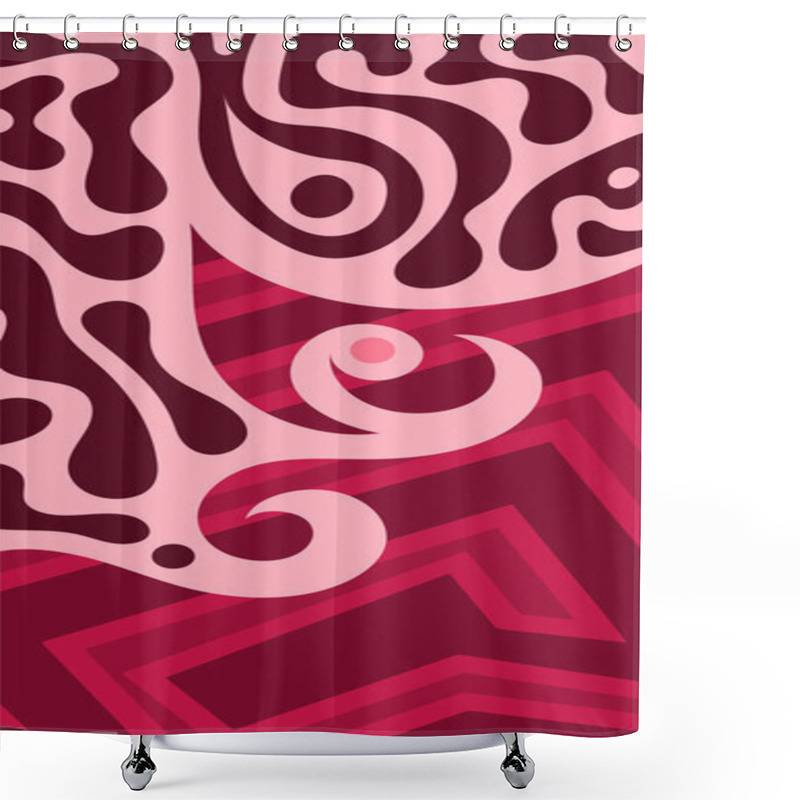 Personality  Abstract Background With Swirl Curly Ornament On Geometric Stripes Texture. Collage Of Stripes Texture With Decorative Curl Curves Shapes Ornament. Shower Curtains